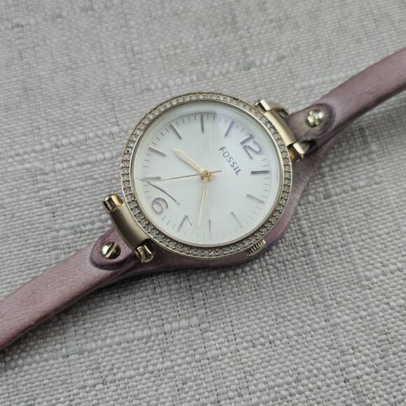 Fossil Women Wristwatch Georgia Mini Gold Dial Pink Leather Band Watch As It Is - Picture 4 of 12